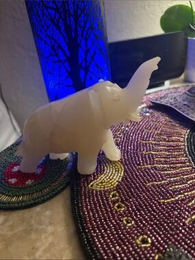 Carved White Elephant Figurine Accent - Unbranded